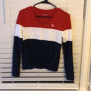 Blue, Red and White Long sleeve V neck